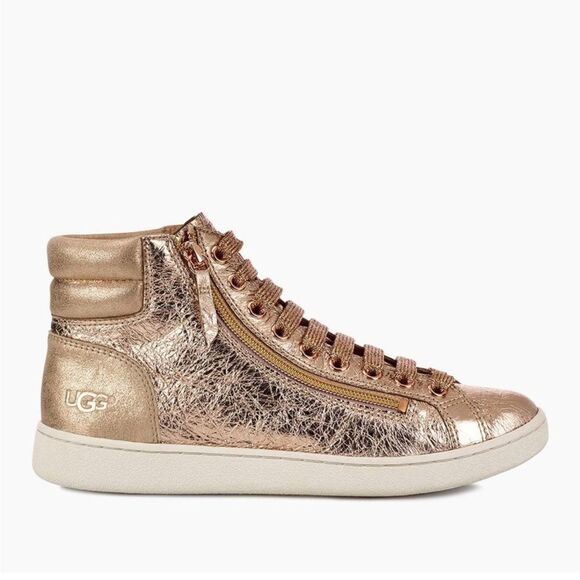 UGG Olive Metallic Rose Gold High Top Sneaker Size 8.5 - Picture 1 of 12